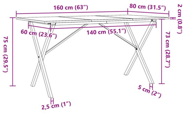 VidaXL tömör fenyőfa és öntöttvas étkezőasztal X-vázzal 160x80x75 cm