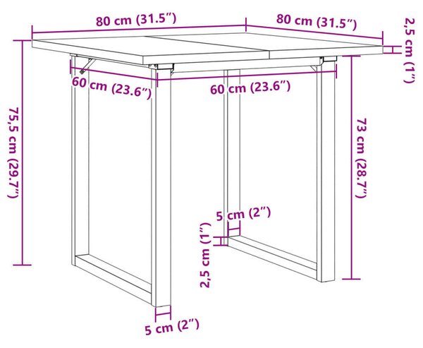 VidaXL tömör fenyőfa és öntöttvas étkezőasztal O-vázzal 80x80x75,5 cm
