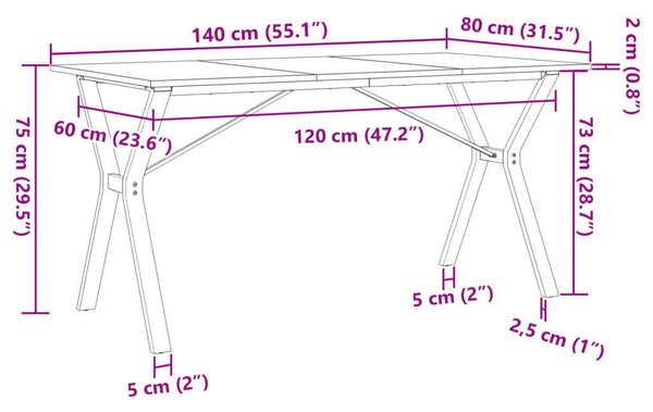VidaXL tömör fenyőfa és öntöttvas étkezőasztal Y-vázzal 140x80x75 cm