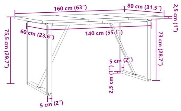 VidaXL tömör fenyőfa és öntöttvas étkezőasztal O-vázzal 160x80x75,5 cm