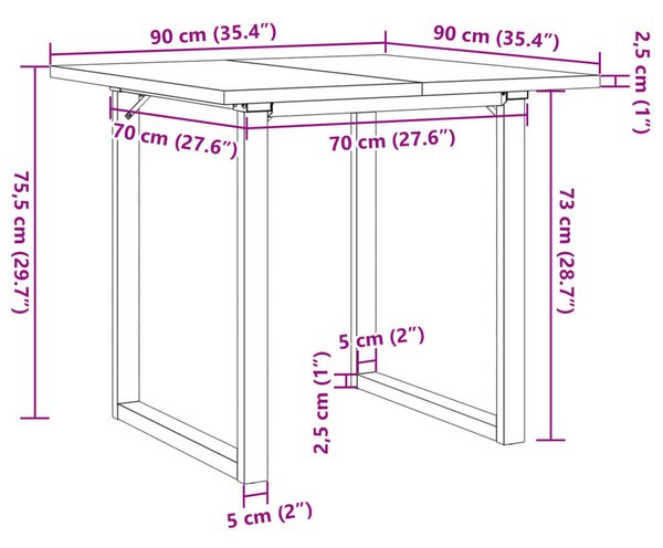 VidaXL tömör fenyőfa és öntöttvas étkezőasztal O-vázzal 90x90x75,5 cm