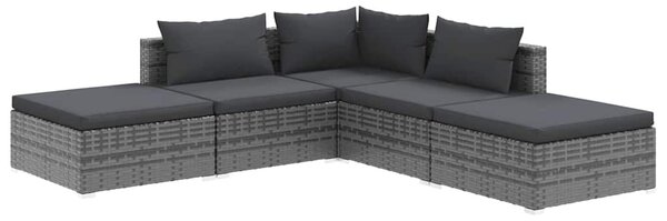 5 részes szürke polyrattan kerti ülőgarnitúra párnákkal