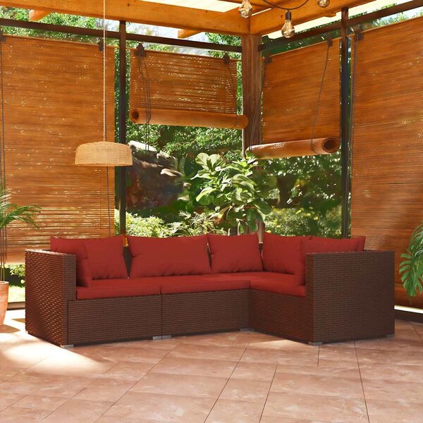4 részes barna polyrattan kerti bútorszett párnákkal