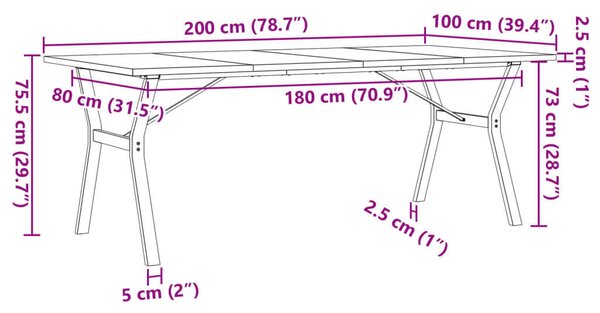 VidaXL Fenyőfa Étkezőasztal - Y-váz - 200x100 cm