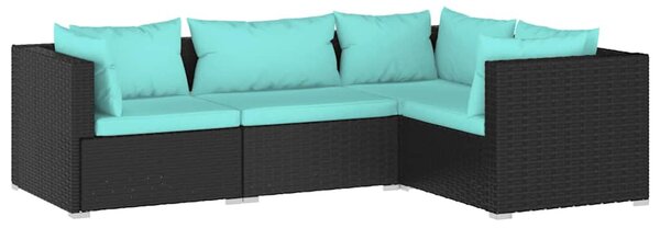 4 részes fekete polyrattan kerti ülőgarnitúra párnákkal