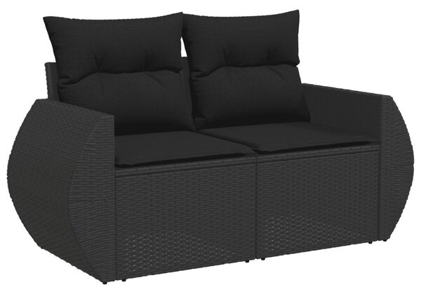 6 részes fekete polyrattan kerti ülőgarnitúra párnákkal