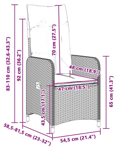 VidaXL Kert Szék - Dönthető - 2 db - Szürke Polyrattan