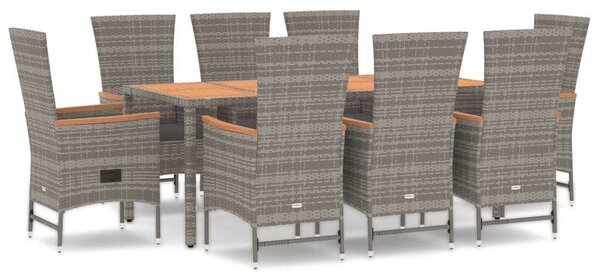 Polyrattan Kerti Étkezőgarnitúra - 9 részes - Szürke