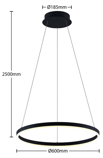 Arcchio Albiona LED lógó világítás, fekete, 1 gyűrű, Ø 60 cm, dimmelhető, Fekete, Konyha, fém, Modern