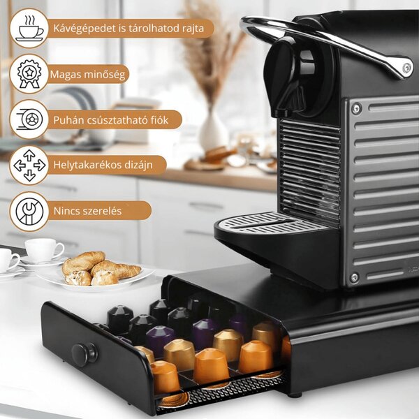 Nespresso kávékapszula tartó fiók, elegáns fogantyúval- 40 db kapszula