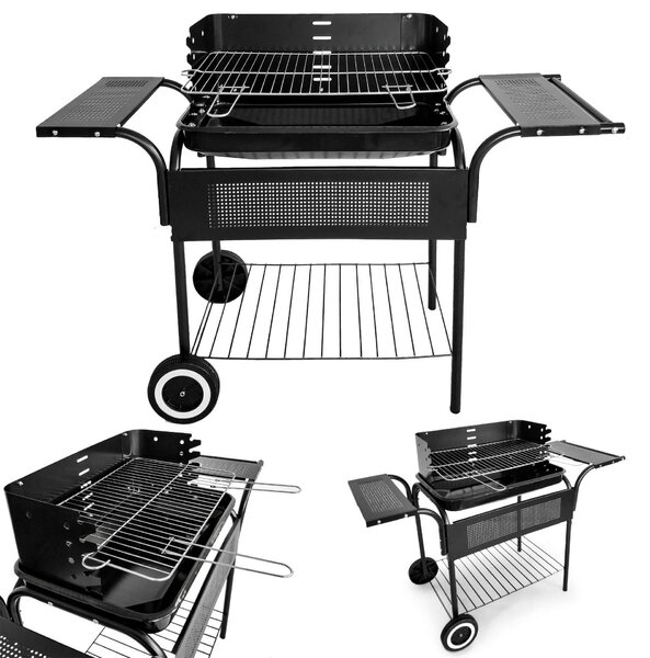 Kerti grill, fém polcok, állítható rács, kerekek | SL5636T