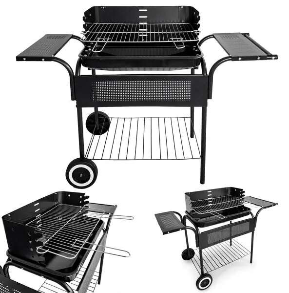 Kerti grill, fém polcok, állítható rács, kerekek | SL5636T