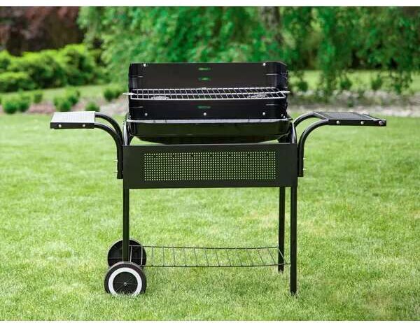 Kerti grill, fém polcok, állítható rács, kerekek | SL5636T