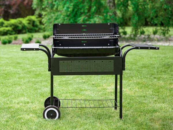 Kerti grill, fém polcok, állítható rács, kerekek | SL5636T