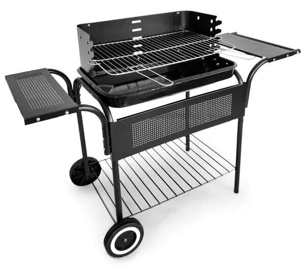 Kerti grill, fém polcok, állítható rács, kerekek | SL5636T