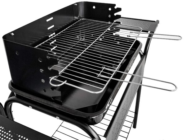 Kerti grill, fém polcok, állítható rács, kerekek | SL5636T