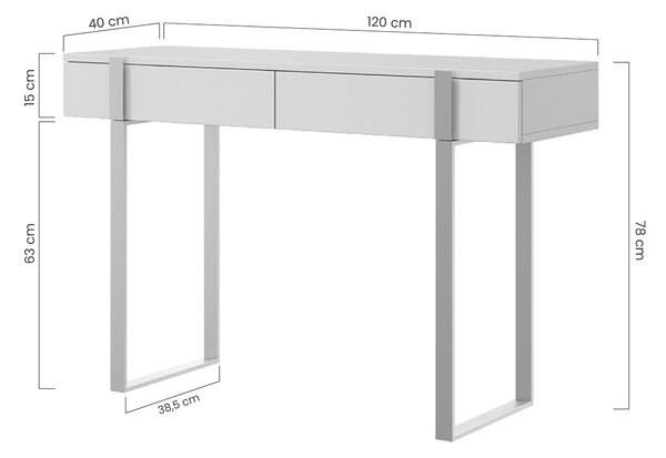 Verica modern konzolasztal / fésülködőasztal 120 cm fém lábakkal - fekete beton / arany lábak