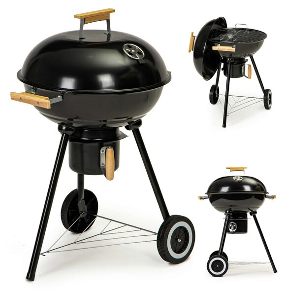 ModernHome kerti faszén grill, fedővel és kerekekkel | A-K18FL