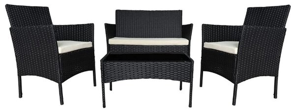 Rattan bútorkészlet MADERA - fekete/bézs párnák