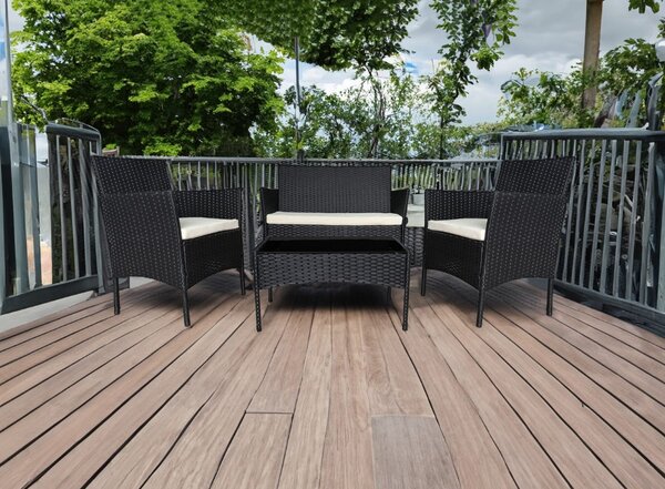 Rattan bútorkészlet MADERA - fekete/bézs párnák