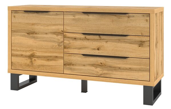 Komód Avicavu 109, Laminált forgácslap, 83x144x45cm, Wotan tölgy, Fekete