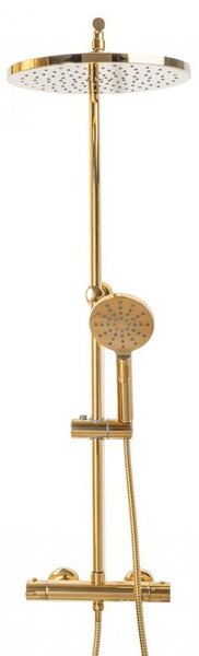 Erga Dubai, termosztátos zuhanyoszlop szett 30 cm-es esőztető zuhannyal és zuhanyfejjel, fényes arany, ERG-YKA-BP.DUBAJ-THERM-30-GLD