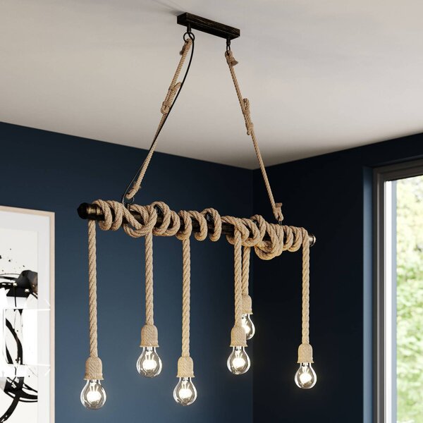 Lindby függőlámpa Hajo, 100 cm, hatlámpás, kötél függőlámpa, dimmelhető, Barna / rozsda, Nappali / Étkező, fém, Vintage