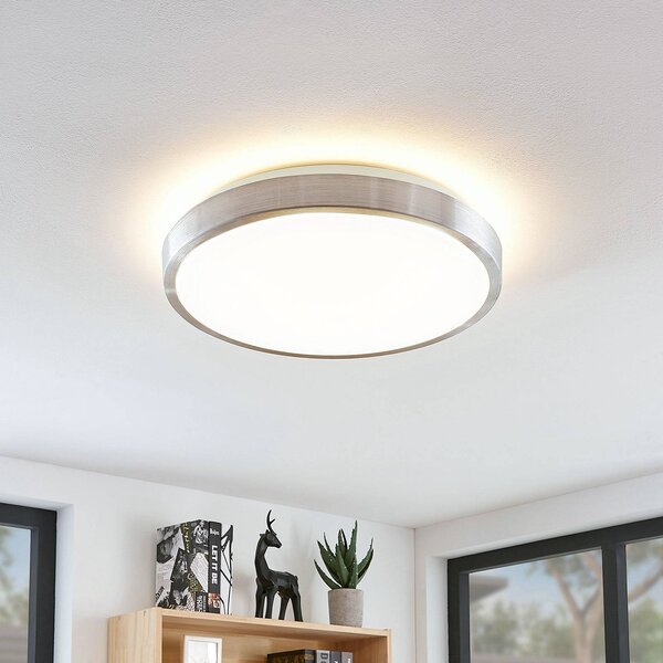Lindby LED-es mennyezeti lámpa Emelie, Ø 42 cm, alumínium színű, fém, Alu / szürke / cink, Nappali / Étkező, Alumínium, Modern