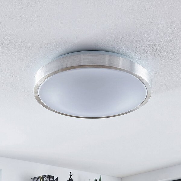 Lindby LED-es mennyezeti lámpa Emelie, Ø 42 cm, alumínium színű, fém, Alu / szürke / cink, Nappali / Étkező, Alumínium, Modern