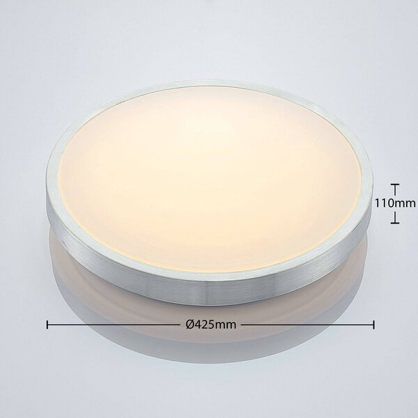 Lindby LED-es mennyezeti lámpa Emelie, Ø 42 cm, alumínium színű, fém, Alu / szürke / cink, Nappali / Étkező, Alumínium, Modern