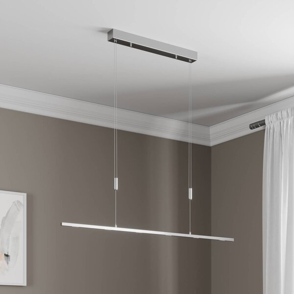 Lucande LED-es függőlámpa Arnik, 120 cm, nikkel színű, fényerőszabályozós, dimmelhető, Alu / szürke / cink, Nappali / Étkező, fém, Modern