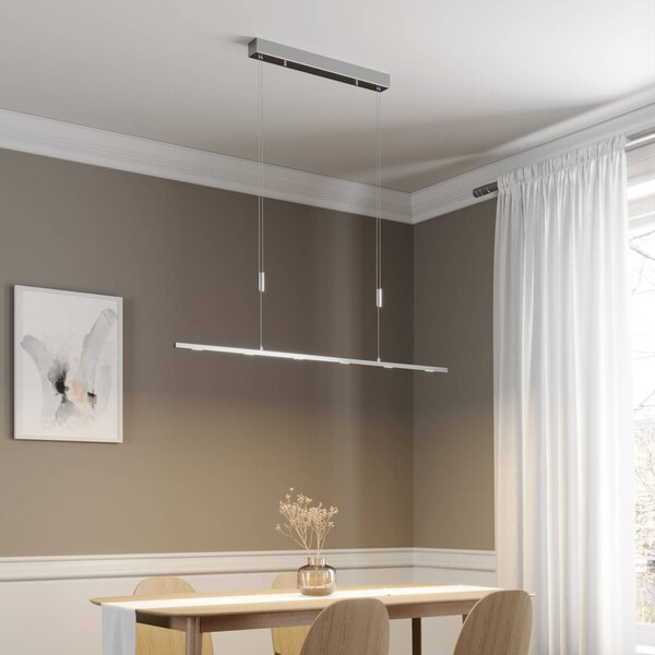 Lucande LED-es függőlámpa Arnik, 120 cm, nikkel színű, fényerőszabályozós, dimmelhető, Alu / szürke / cink, Nappali / Étkező, fém, Modern