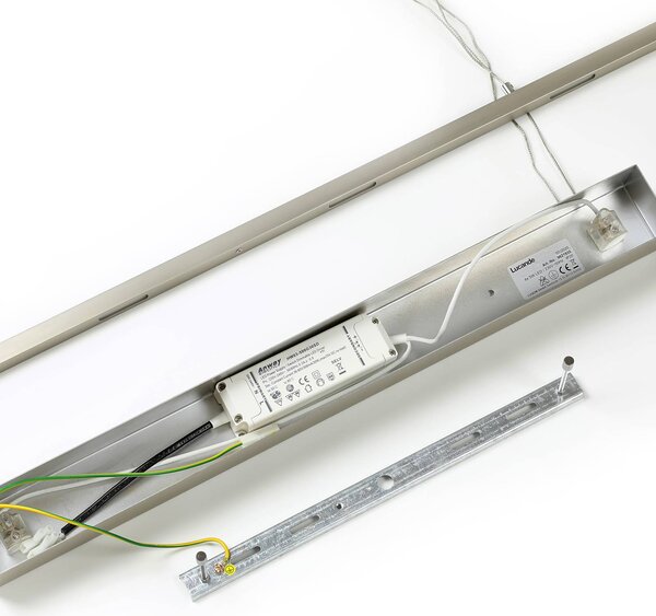 Lucande LED-es függőlámpa Arnik, 120 cm, nikkel színű, fényerőszabályozós, dimmelhető, Alu / szürke / cink, Nappali / Étkező, fém, Modern