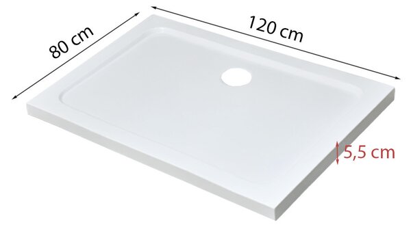 Modena Slim aszimmetrikus szögletes akril zuhanytálca, 80x120 cm