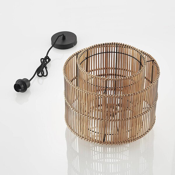 Lindby Bridga függő világítás, Ø 35 cm, fekete, bambusz, dimmelhető, Világos fa, Nappali / Étkező, Bambusz, Skandináv