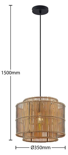 Lindby Bridga függő világítás, Ø 35 cm, fekete, bambusz, dimmelhető, Világos fa, Nappali / Étkező, Bambusz, Skandináv