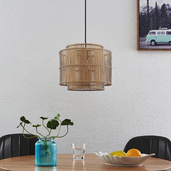 Lindby Bridga függő világítás, Ø 35 cm, fekete, bambusz, dimmelhető, Világos fa, Nappali / Étkező, Bambusz, Skandináv
