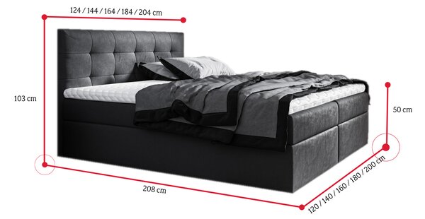 BRIGITE boxspring kárpitozott ágy + fedő, 180x200, jasmine 100