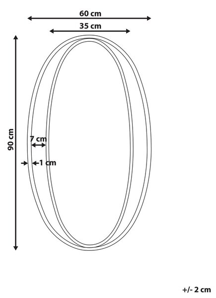 Falitükör BESSON 55 cm 90 cm Fém Arany