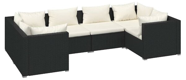 6 részes fekete polyrattan kerti ülőgarnitúra párnákkal