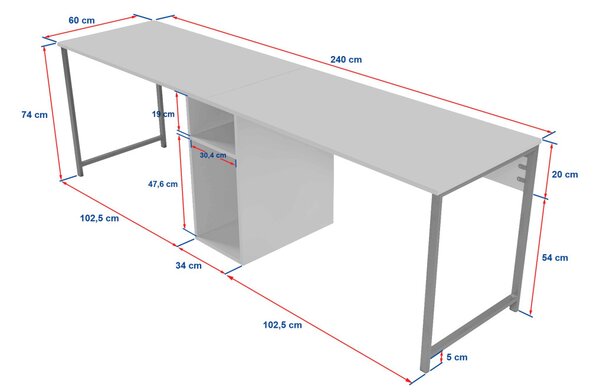 Twin Study Desk - antracit/fekete íróasztal