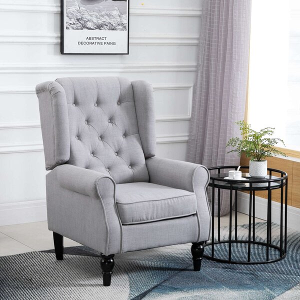 Chesterfield karosszék, 76x86x108 cm, textil - hab - fa, szürke