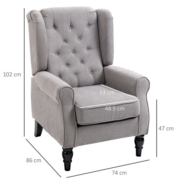 Chesterfield karosszék, 76x86x108 cm, textil - hab - fa, szürke