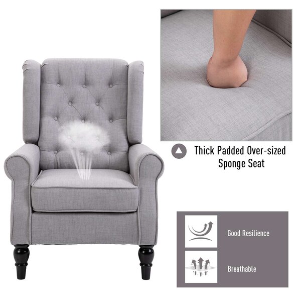 Chesterfield karosszék, 76x86x108 cm, textil - hab - fa, szürke