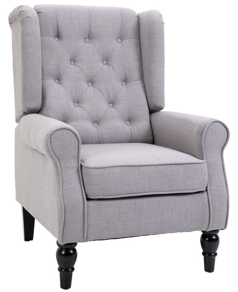 Chesterfield karosszék, 76x86x108 cm, textil - hab - fa, szürke