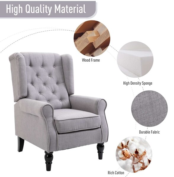 Chesterfield karosszék, 76x86x108 cm, textil - hab - fa, szürke