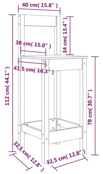 2 db fekete tömör fenyőfa bárszék 40 x 41,5 x 112 cm