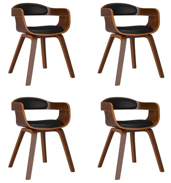 Elegáns étkezőszék szett - 4 db - Fekete műbőr - Hajlított fa
