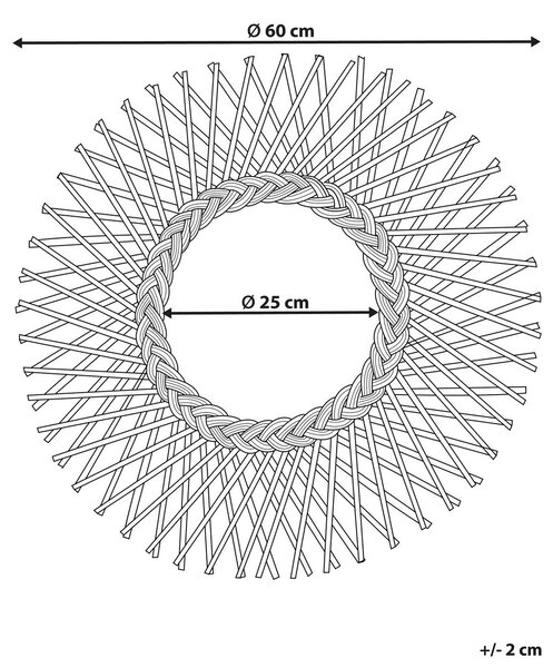 Falitükör TAGOLU 60 cm 60 cm Rattan Természetes