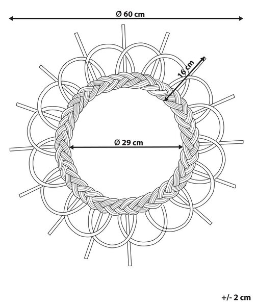 Falitükör TELAKIA 60 cm 60 cm Rattan Természetes